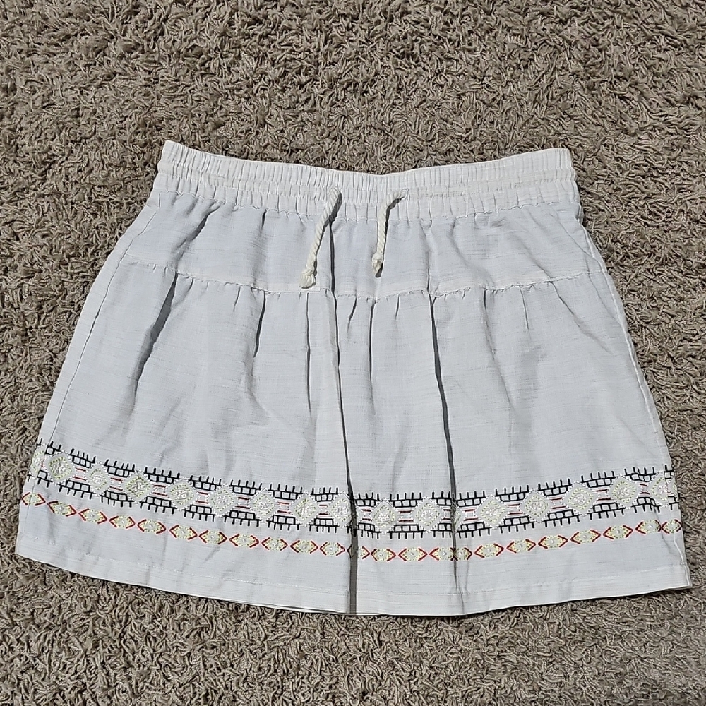 Woolrich Embroidered Skort Linen Blend Skirt Built In Shorts Small Elastic Waist
